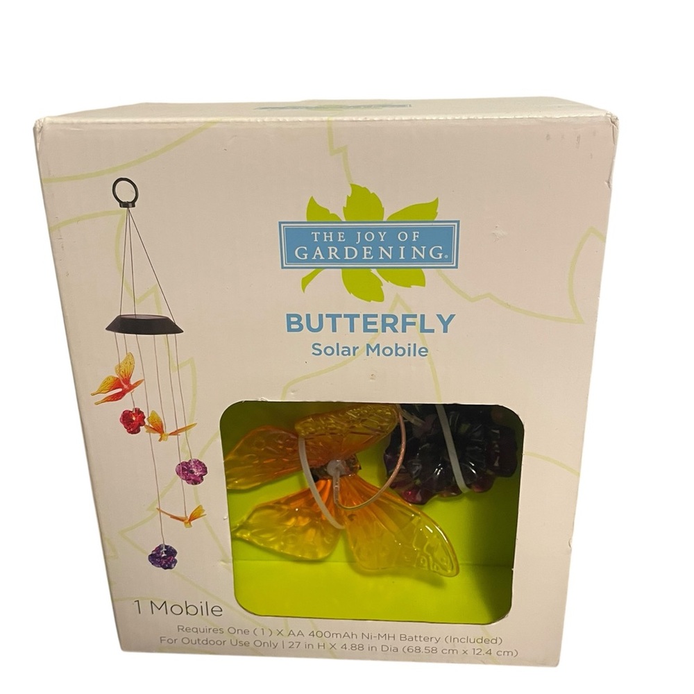 The Joy of Gardening Butterfly Solar Mobile Outdoor Hanging Light Decor 27in H